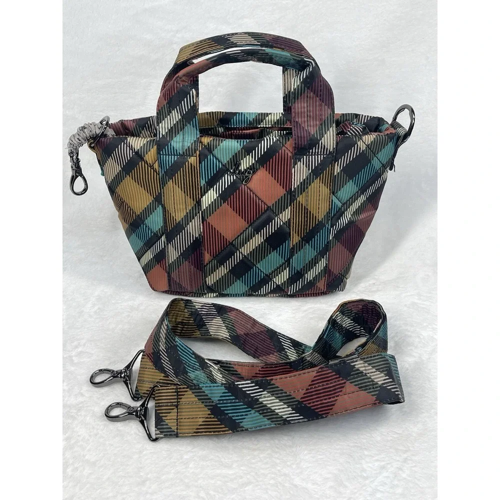 Lug Dary Mini Crossbody Bag Quilted Plaid Multi Pocket Top Handles Zip Purse